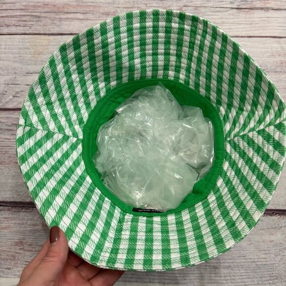 Kate Spade Jazzy Gingham Bucket Hat Green White One Size - Picture 3 of 7